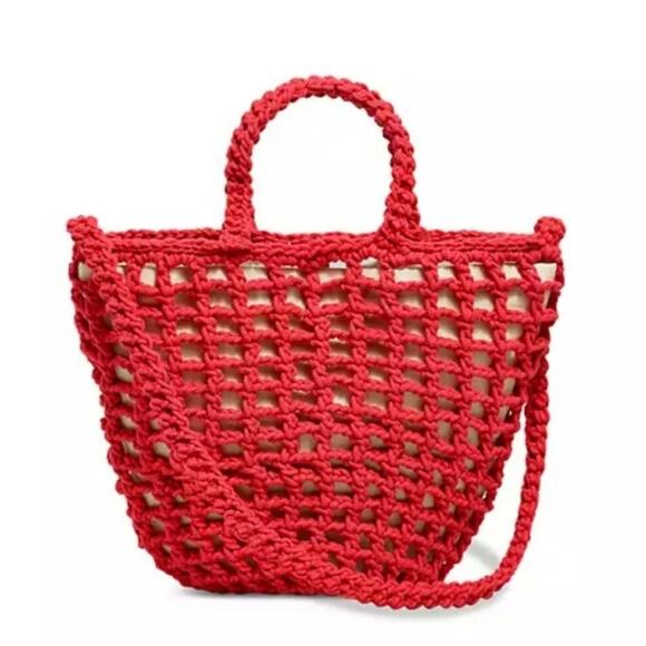 NEW Madewell Red Crochet Rope Medium Tote Bag - Picture 1 of 10